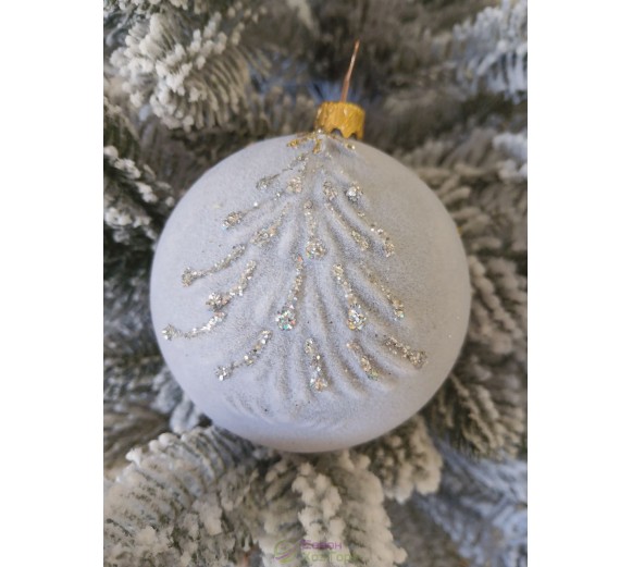 Новорічна куля в оксамиті "Ялинка" 80мм сіра, ціна за набір 4 шт